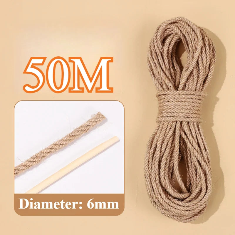 20M/50M Cat DIY Sisal Rope Cat Climbing Grinding Frame Special Cotton Rope Resistant Grinding Scratching Cat Toy Rope-4/6/8mm