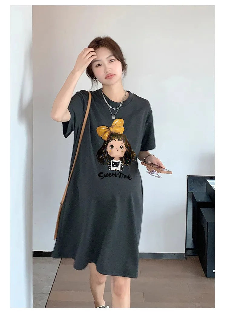 Maternity Summer Dress New Maternity Dress Fashionable Casual Sweet Age Reduction Loose Large Size Small T-Shirt Skirt