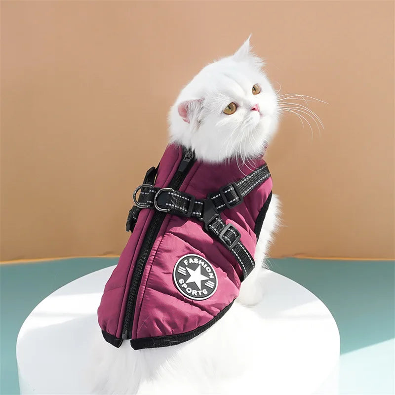 Pet Dog Coat with Harness Winter Cat Waterproof Coat Zipper Dog Jacket with Reflective Harness for Smal Medium Large Dogs