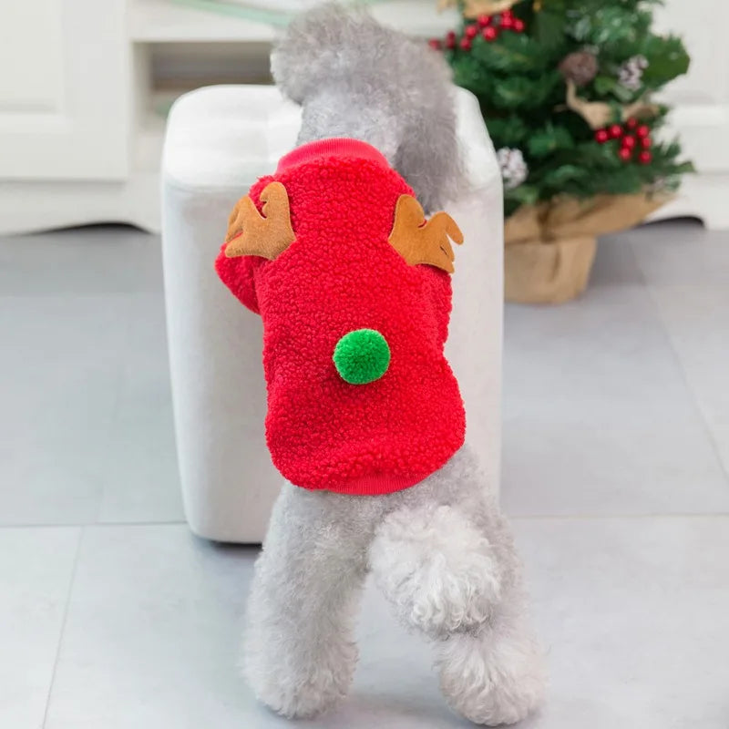 Christmas Dog Halloween Costumes Clothes Hoodies Cold Weather Winter Coat Reindeer Design Sweater for Small Dogs Cats