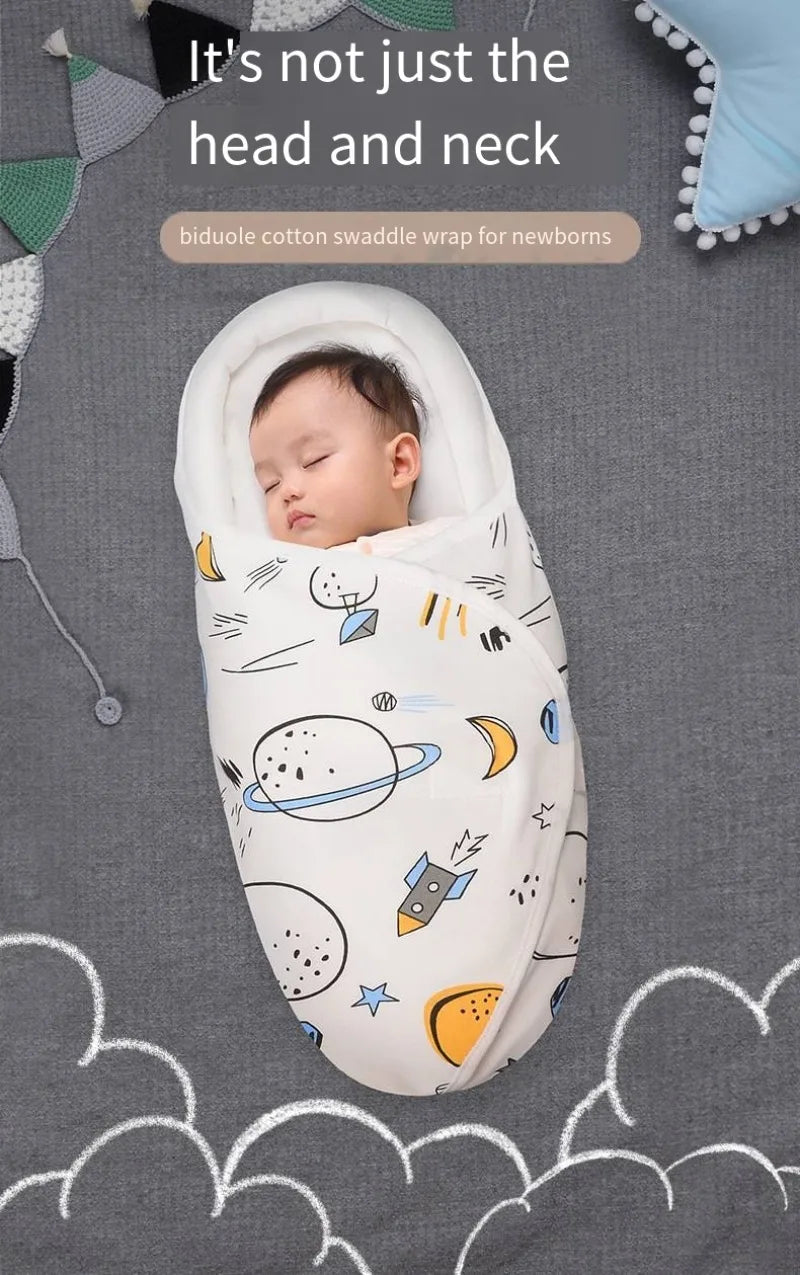 Newborn Baby Swaddle Wrap Adjustable Newborn Hat Set Anti-kick Swaddle Warm Soft BlanketSuitable for Babies Aged 0-3 Months