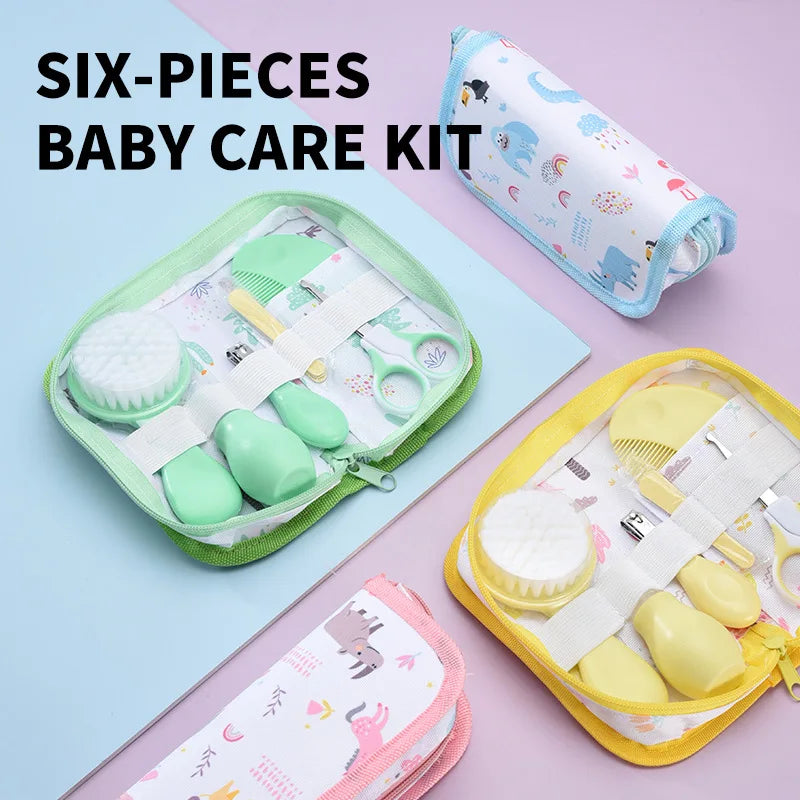 6Pcs/set Newborn Baby Care Kit Cleaning Supplies Head Comb Brush Scissors Nasal Aspirator Nail Clipper Sharpener Tool Package