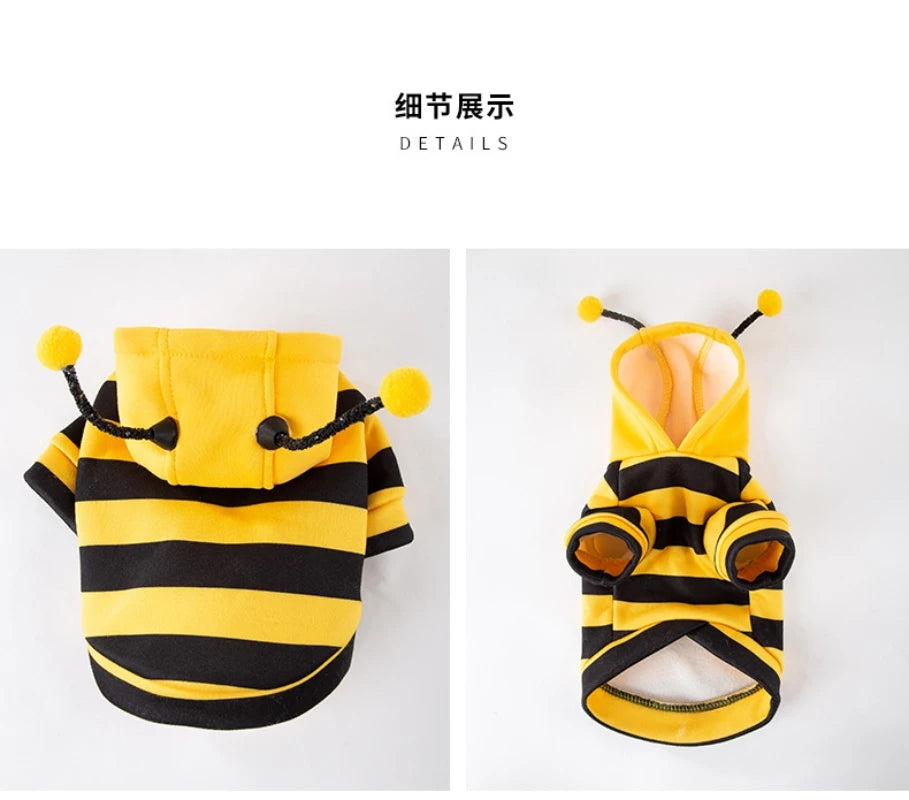 Pet Halloween Costume Honey Bee Role Play Hoodie with Buckle or not Dogs Cats Party Cosplay Funny Outfit Clothes with Hat or not