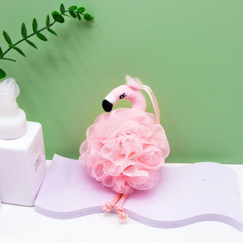 Flamingo Bath Sponges Animal Kids Loofah Bath Pouf Mesh Animal Toy Bath Sponge Colorful Body Scrubber Balls Shower Mesh for Kids