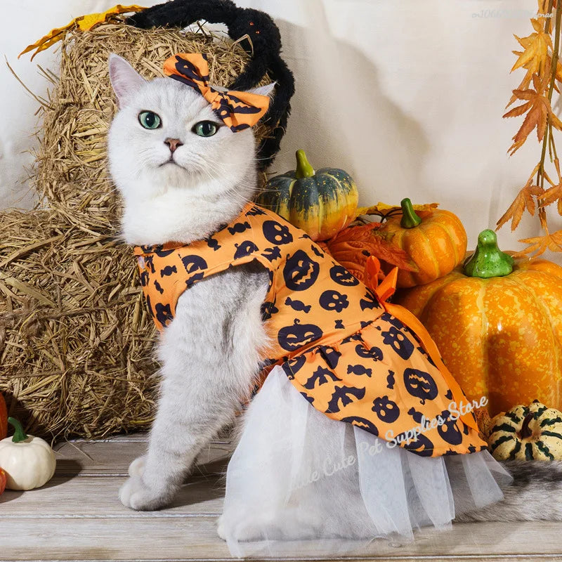 Halloween Pet Dog Dress For Small Medium Dogs Cosplay Costume Pet Dresses Fashion Bow Cat Princess Skirt Chiahuahua Dog Clothes