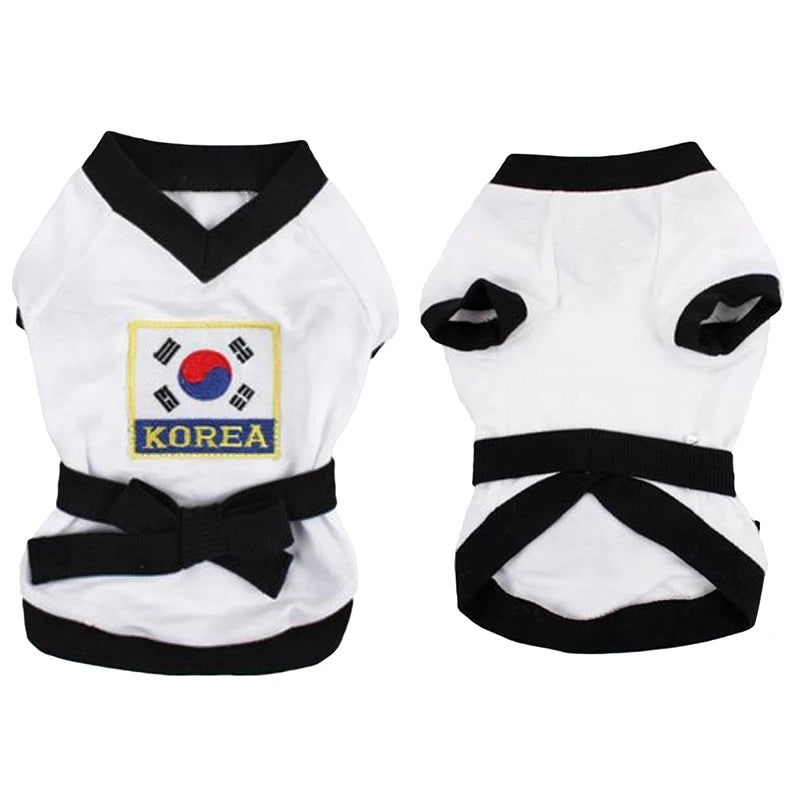 Pet Halloween Karate Costume with Belt Funny Taekwondo Uniform for Dogs and Cats