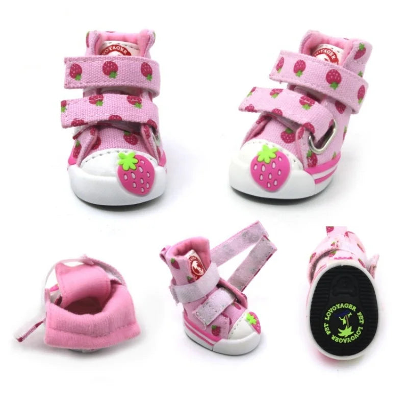Pet Dog Canvas Shoes for Small Dogs Cute Stawberry Pattern Dog Shoes Anti-Slip Puppy Boots Breathable Cat Sneakers Pet Supplies