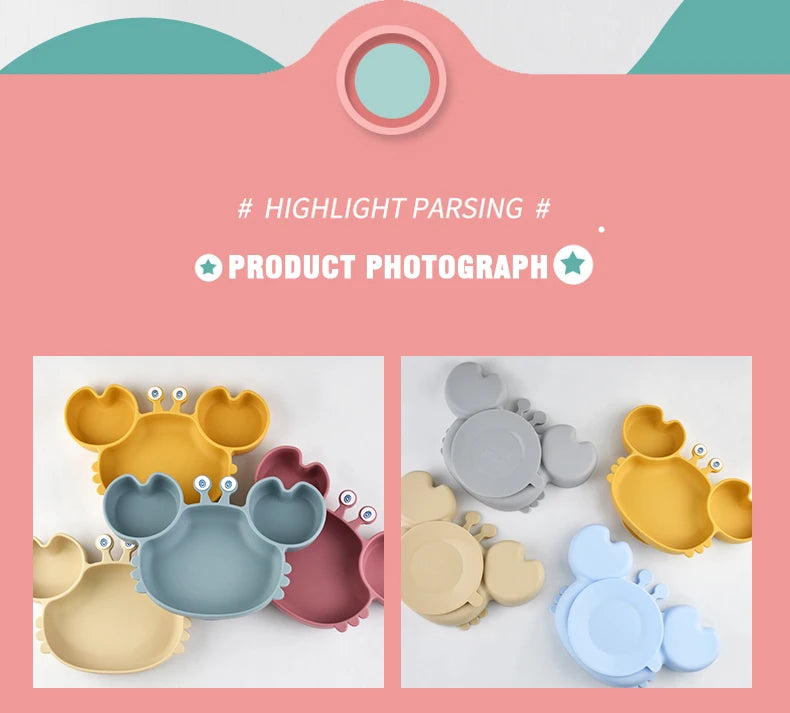 Food Grade Silicone Meal Plate Cartoon Toddler Plates Independent Feeding Training Anti-Drop Complementary Food Bowl Baby Stuff