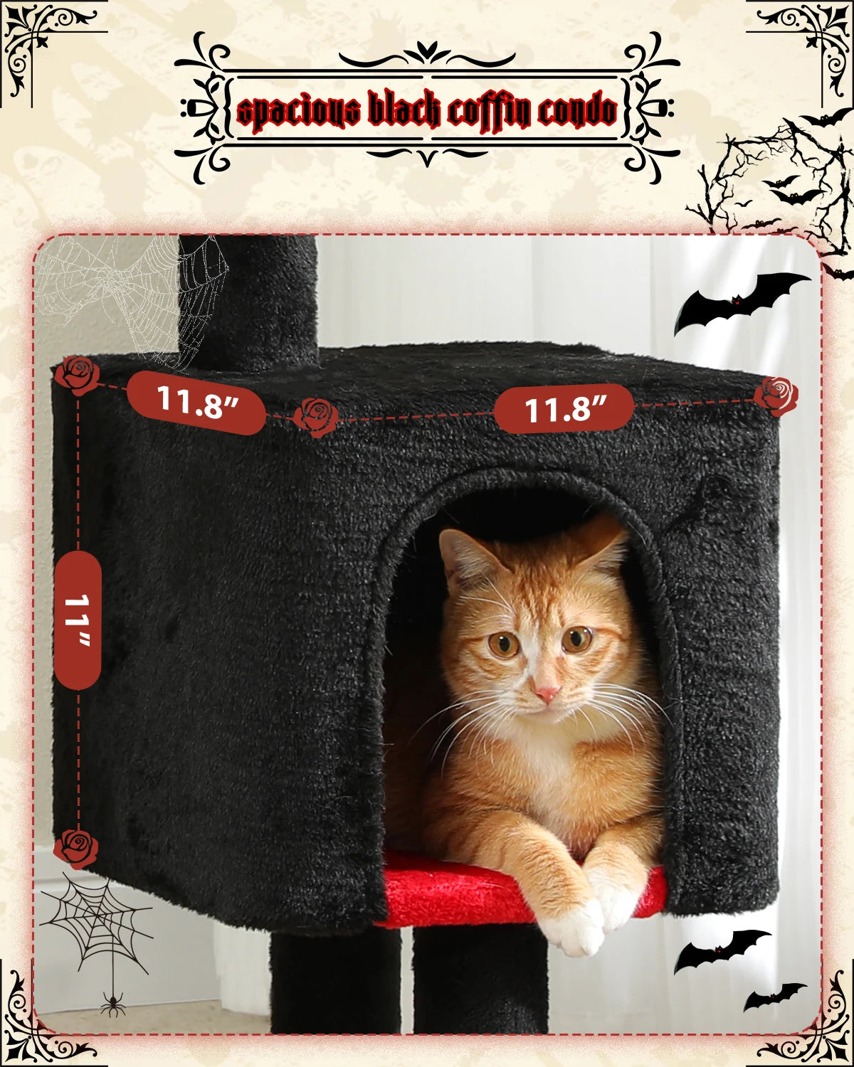 Cat Tree Cute Cat Tower with Padded Top Perch Comfy Hammock Private Condo Fully Scratching Post and Dangling Bell Ball