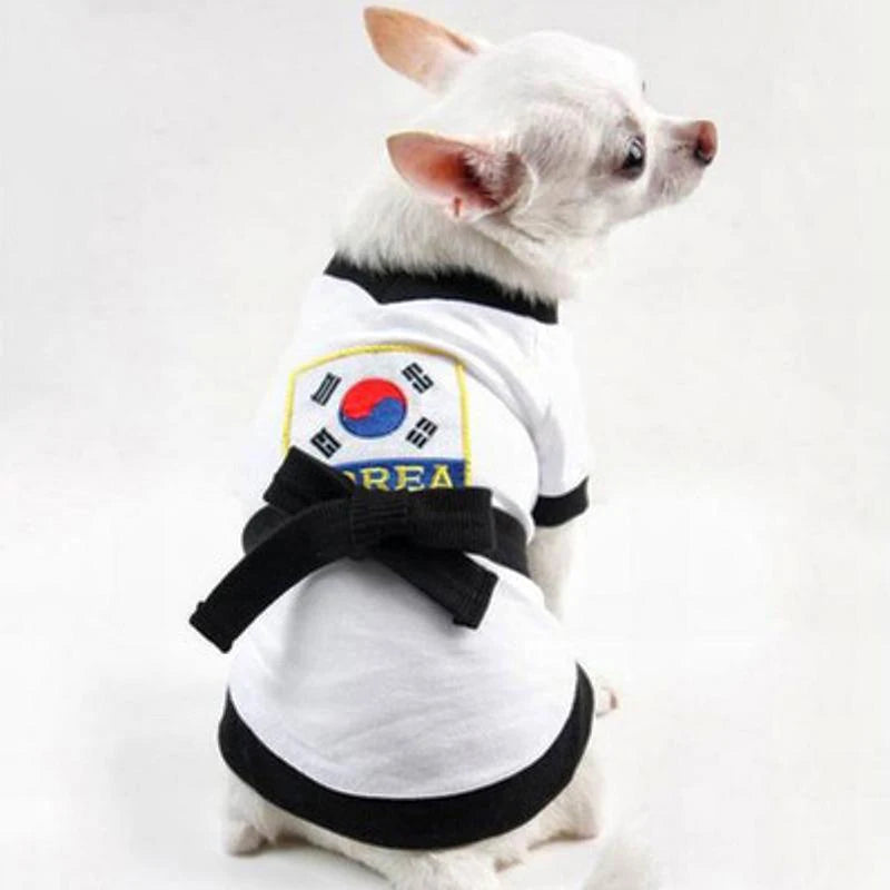 Pet Halloween Karate Costume with Belt Funny Taekwondo Uniform for Dogs and Cats