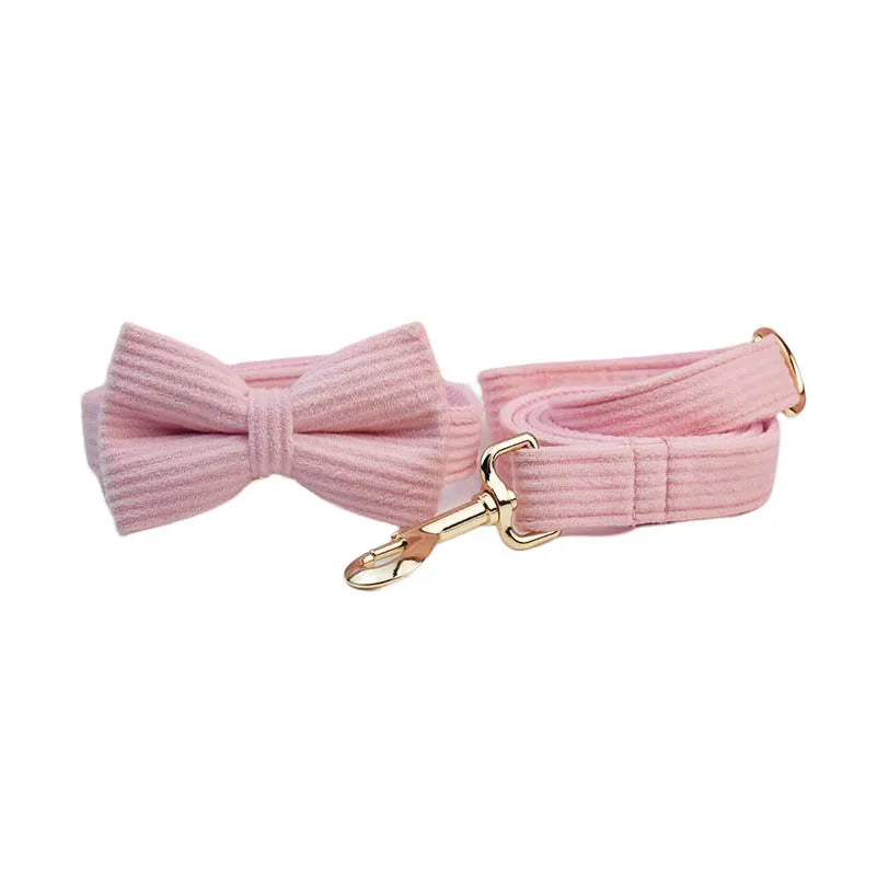 Pink Corduroy Dog Collar And Leash Set For Dogs Custom Engraved Nameplate Pet Supplies Dog Leash Corduroy07