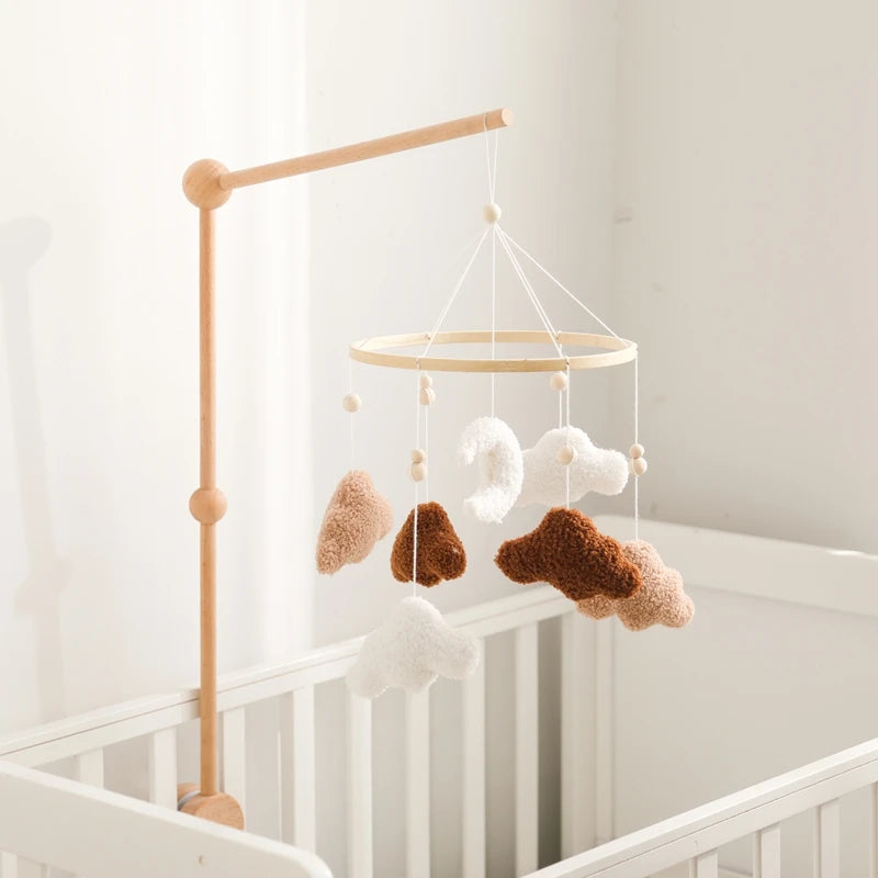 Baby Bed Bell Rattle Toy Lambhair Mobile Hanging Toy 0-12 Months Newborn Crib Mobile Cartoon Cloud Pendant Toy Carousel For Cots