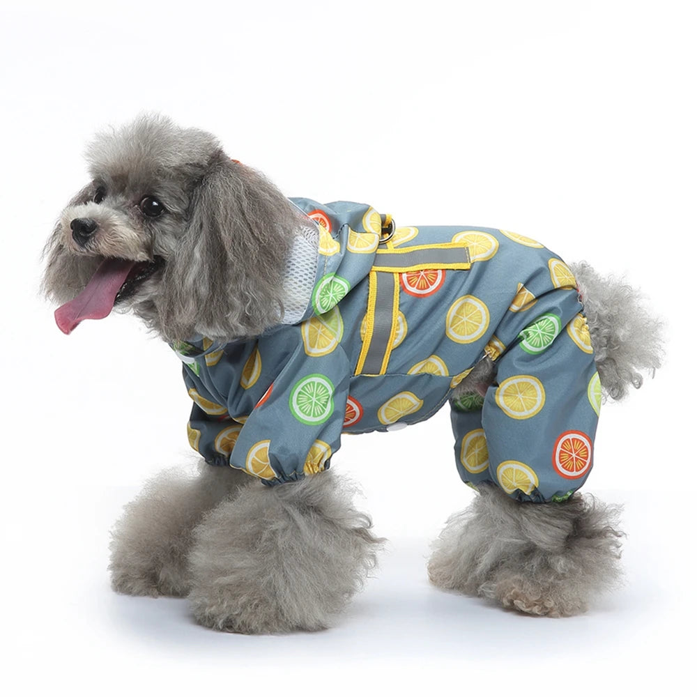 Dog Raincoat Dog Hooded Poncho 4 Legs Dog Rain Jacket with D Leash Ring Waterproof Dog Rain Clothes for Small Medium Dogs