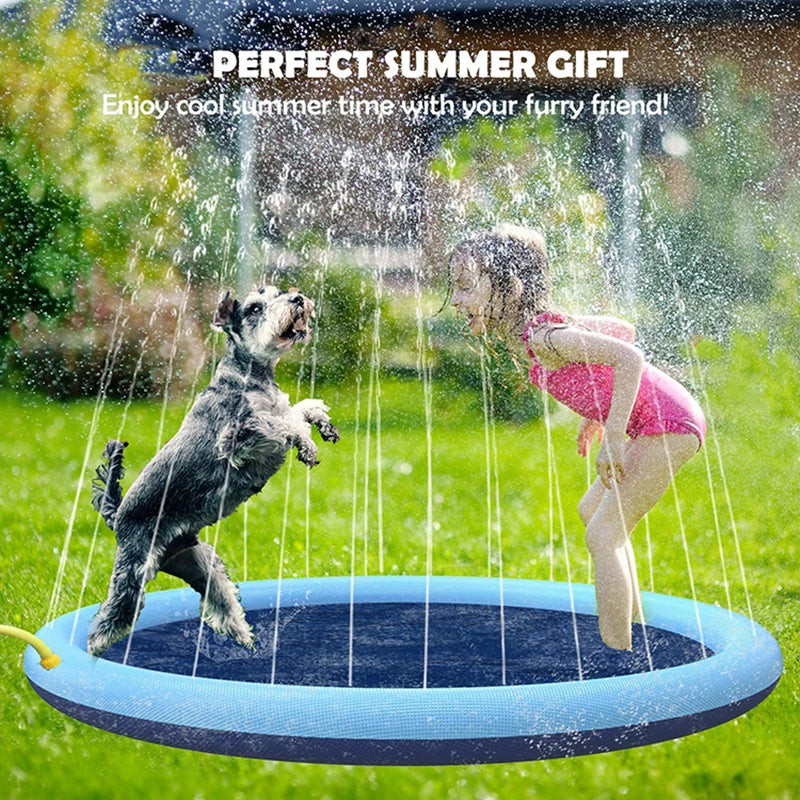 Dog Water Play Mat Splash Pad PVC Interactive Pet Toy for Outdoor Summer Cooling Fun Reusable Crawling Mat