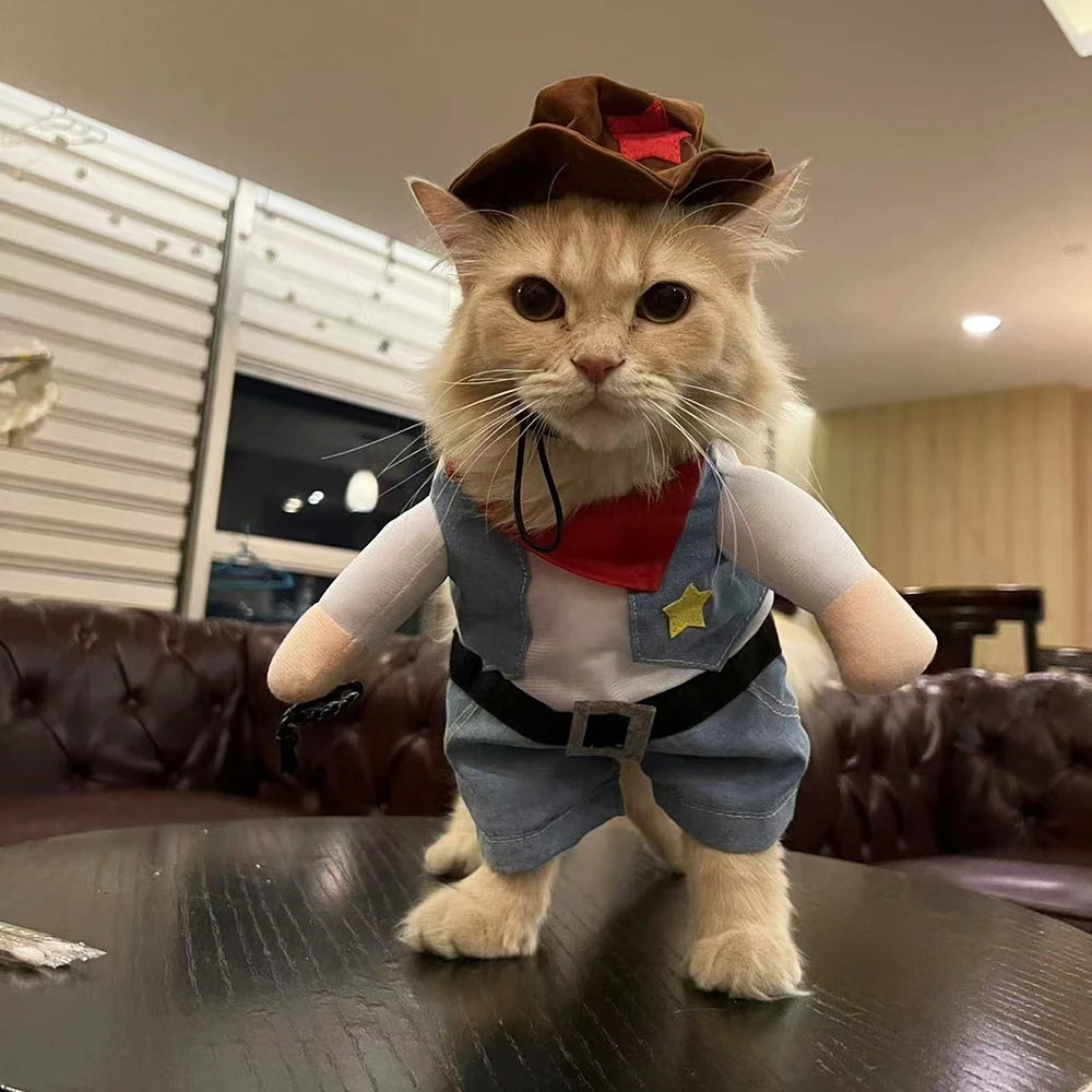 Cat Costume Clothes Funny Halloween Cosplay Cowboy Pet Outfits For Small Medium Dogs Cats Creative Novelty Kitten Party Clothing