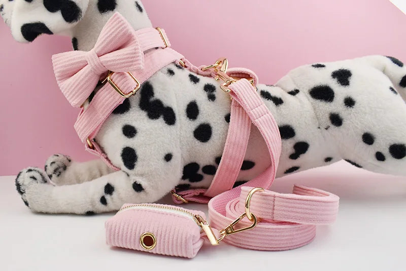 Pink Corduroy Dog Collar And Leash Set For Dogs Custom Engraved Nameplate Pet Supplies Dog Leash Corduroy07