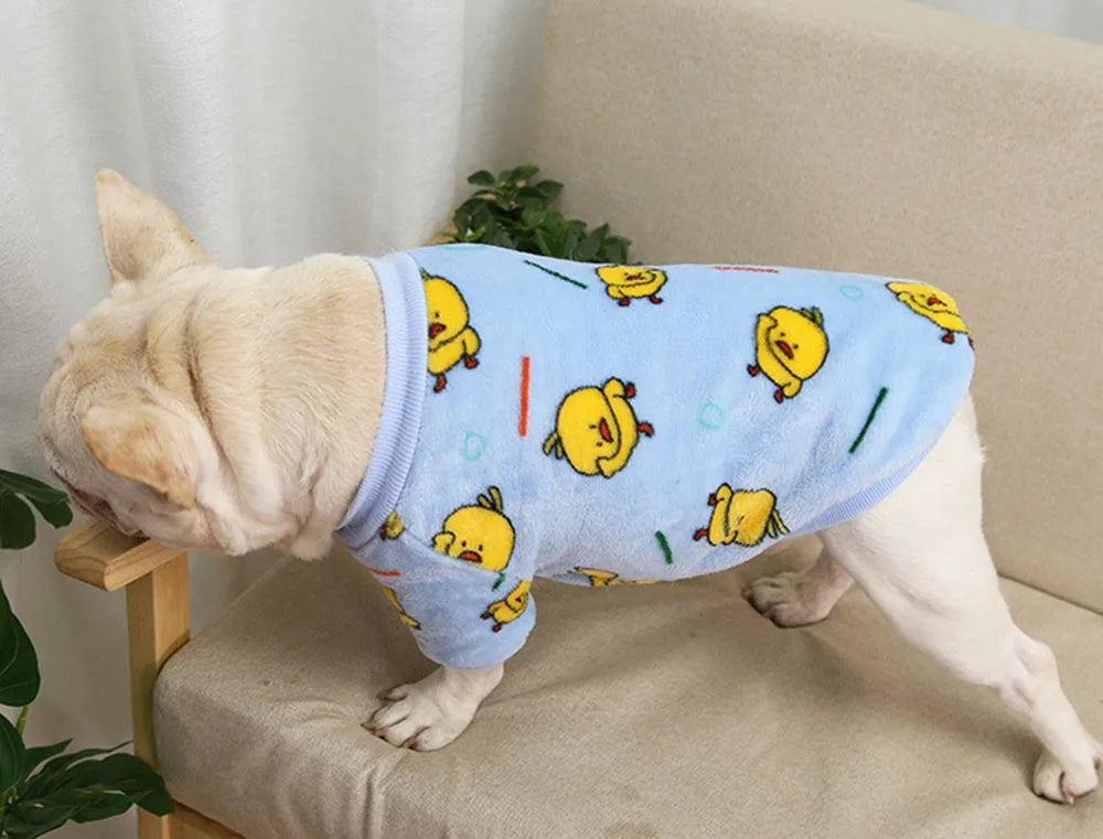 Warm Dog Clothes Cute Print Puppy Pet Clothing French Bulldog Hoodie Winter Dog Pajamas Sweater Coat for Small Medium Dogs Cats