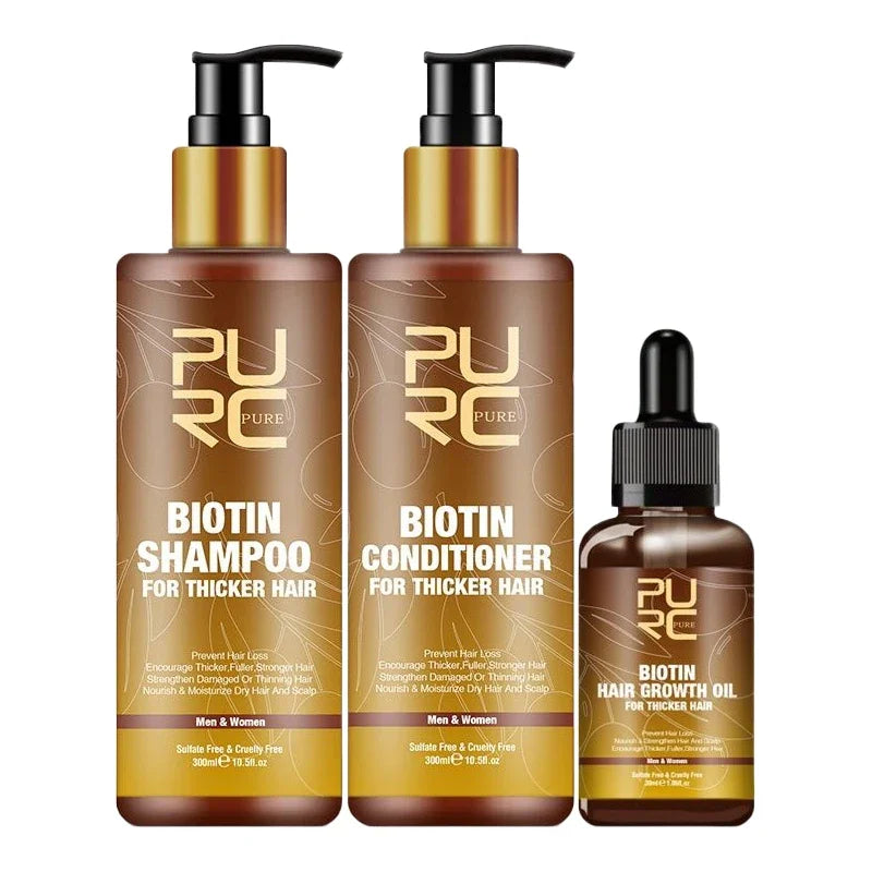 PURC Smoothing Hair Scalp Treatment Hair Shampoo Biotin Hair Oil and Conditioner Set for Men Women Hair Care