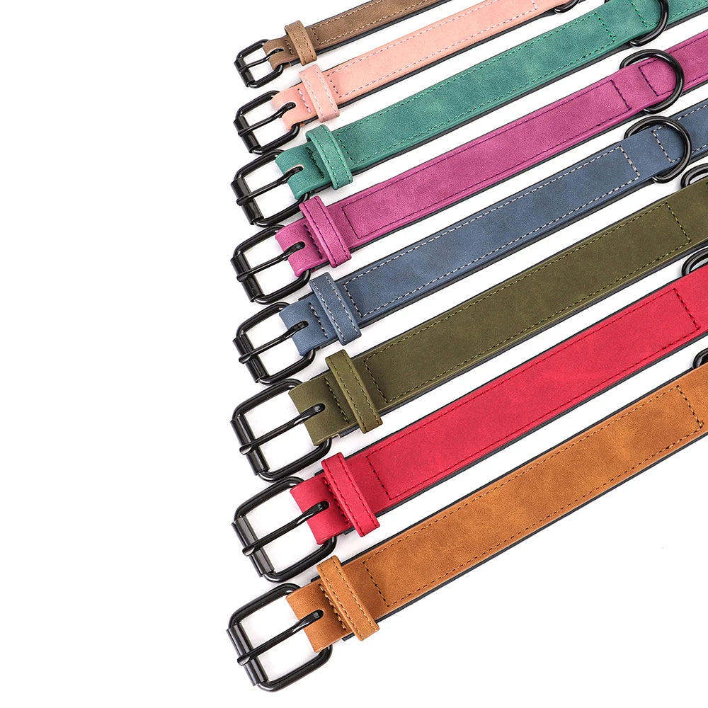 PU Leather Dog Collar Soft Padded Dog Collars Necklace Adjustable Pet Necklace For Small Medium Large Dogs Pitbull Labrador Pug