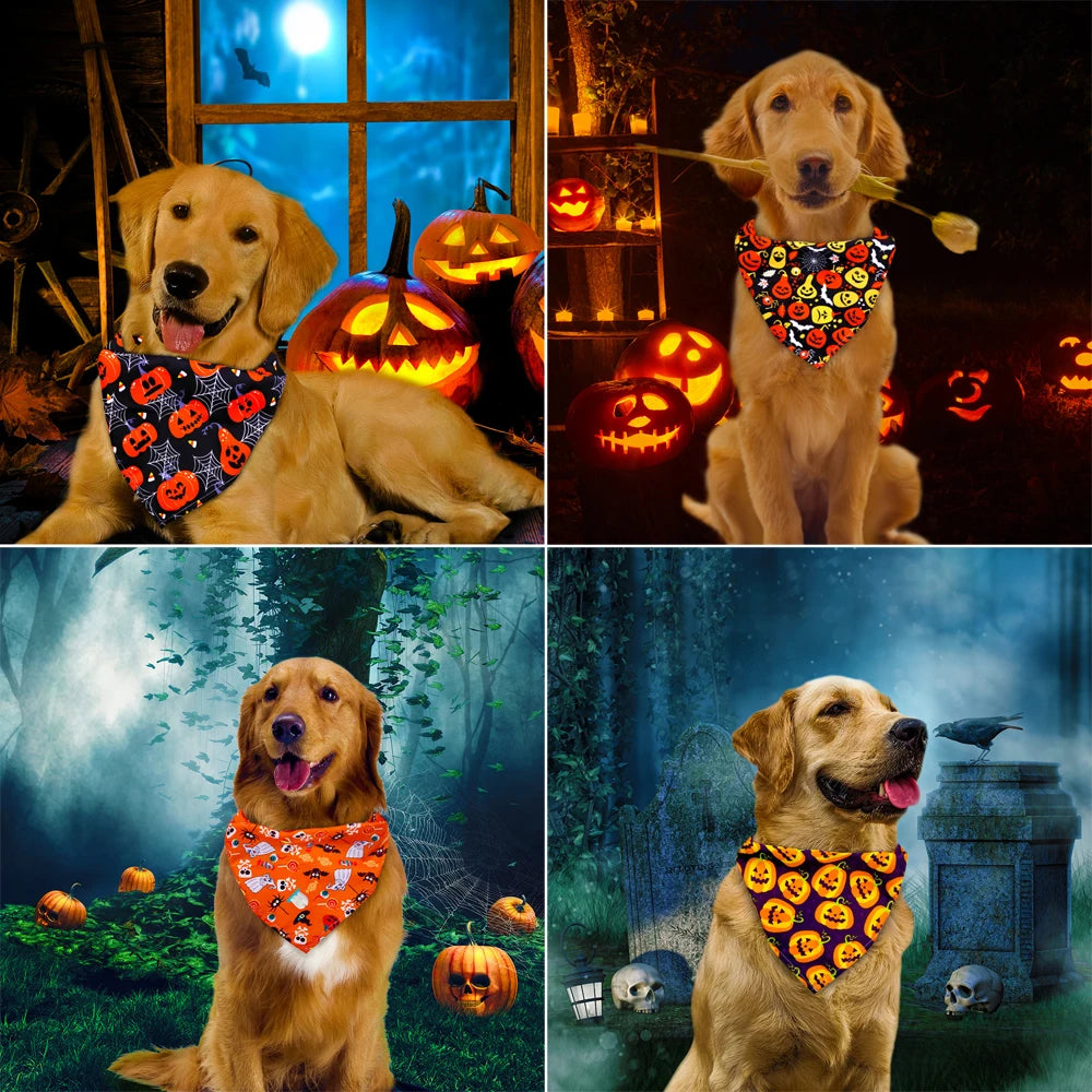 1 Pc Pet Dog Halloween Costume Scarf Dog Bandana Accessories Pumpkin Skull Bat Ghost Pattern Small Dog Cat Dog Bib Pet Supplies