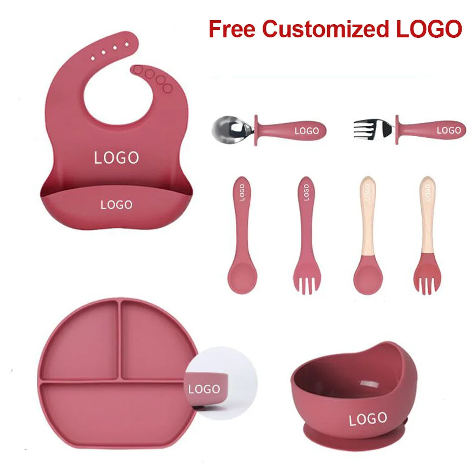 Personalized Name Tableware For Kids Silicone Suction Cup Plate Bowl Baby Feeding Set Children Dinner Dishes Bowl Spoon Cup