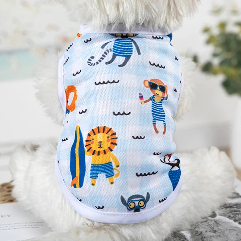 1 PC Lightweight Summer Vest for Pets Chihauhua XS-XXL Big Dogs Clothing Ice Felt Overall Cartoon No Fading Pet Cat Overalls