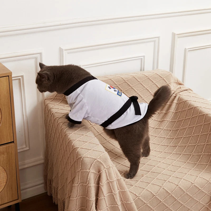 Pet Halloween Karate Costume with Belt Funny Taekwondo Uniform for Dogs and Cats