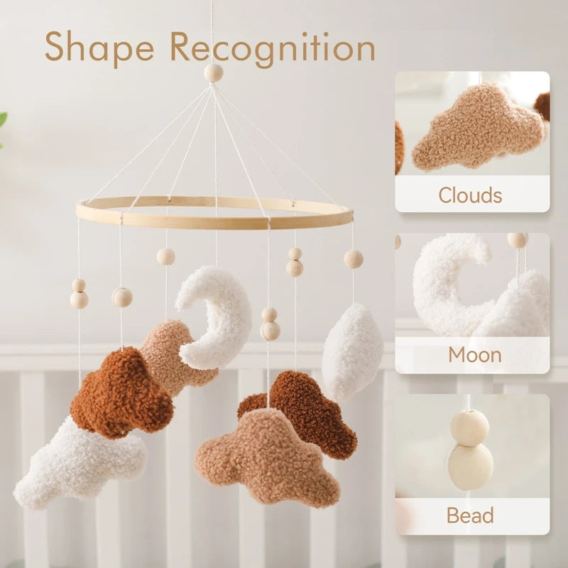 Baby Bed Bell Rattle Toy Lambhair Mobile Hanging Toy 0-12 Months Newborn Crib Mobile Cartoon Cloud Pendant Toy Carousel For Cots