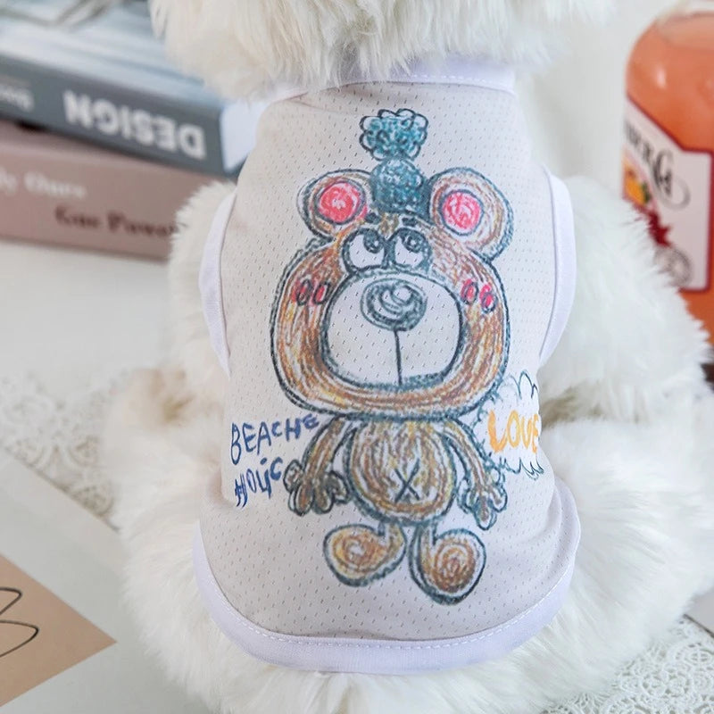 1 PC Lightweight Summer Vest for Pets Chihauhua XS-XXL Big Dogs Clothing Ice Felt Overall Cartoon No Fading Pet Cat Overalls