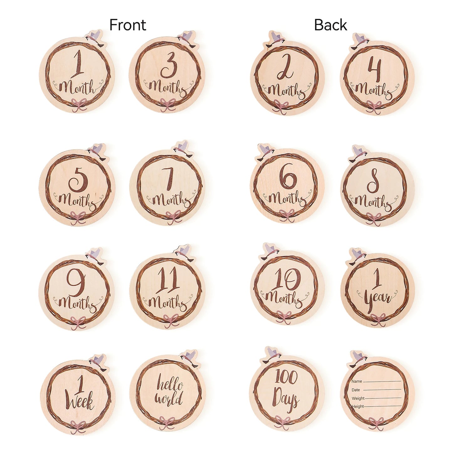 8pc/set Wooden Baby Milestone Card For Newborn Cute Cloud Shape Photography Props Accessories Month Cards Sticker Newborn Gifts