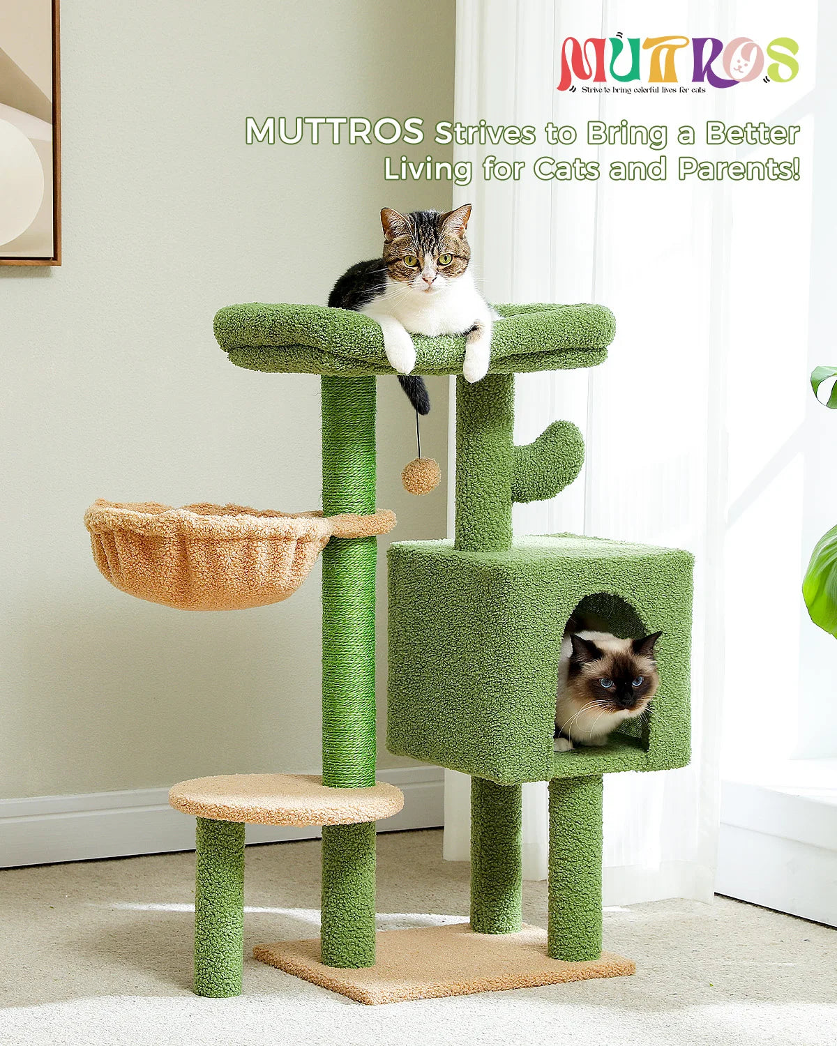 Cat Tree Cute Cat Tower with Padded Top Perch Comfy Hammock Private Condo Fully Scratching Post and Dangling Bell Ball