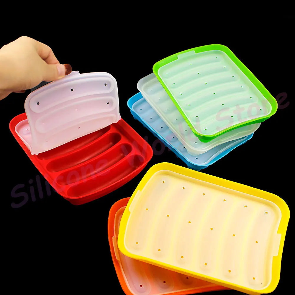 Silicone World DIY Silicone Sausage Molds With Lid Baby Complementary Food Baked and Steamed Ham Hot Dog Making Mold Baking Tool