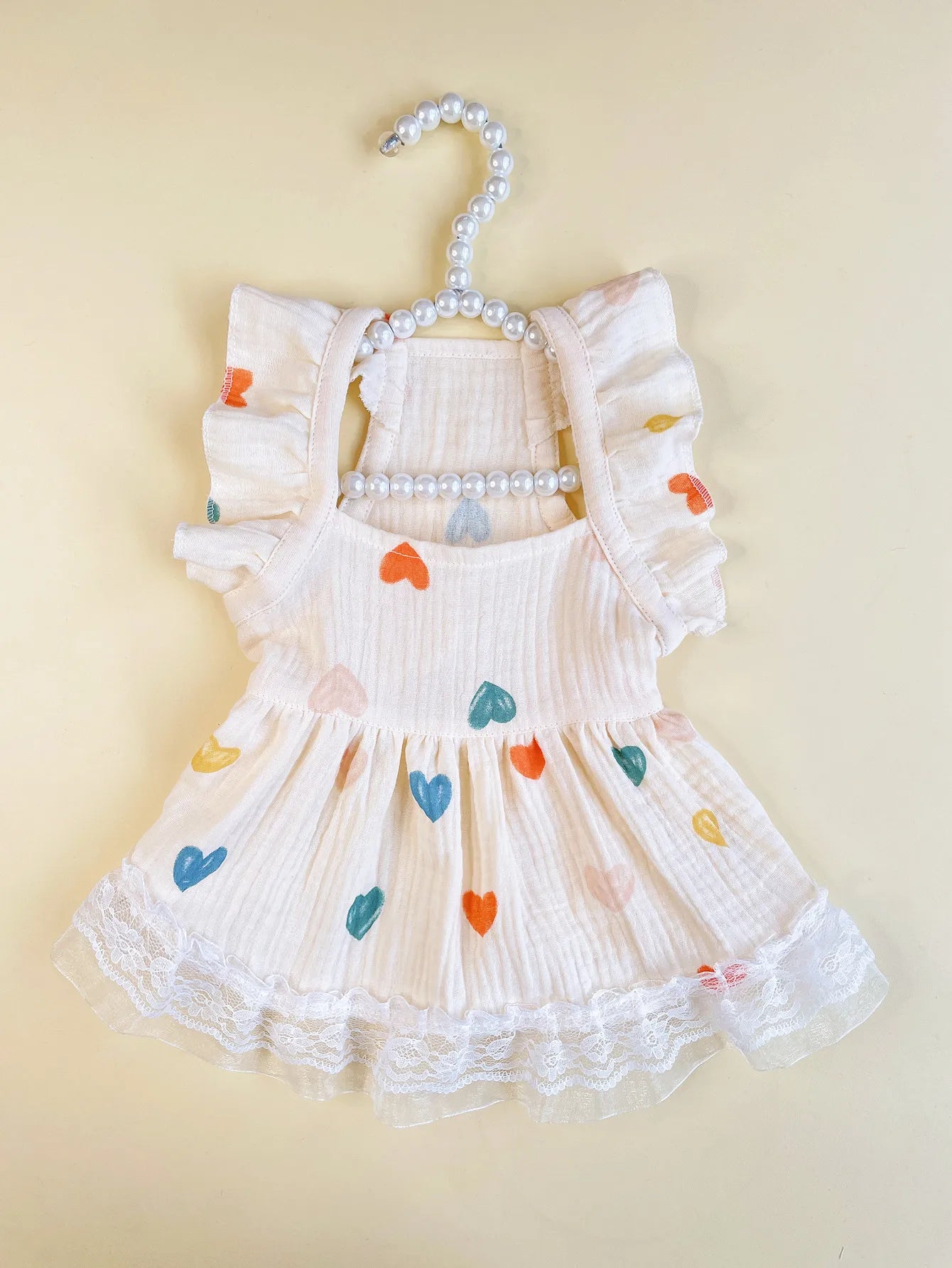 Pet Light Yellow Heart-shaped Little Fly Sleeve Dress Cat and Dog Four Season Vest Puppy Clothes Dog Dresses for Small Dogs