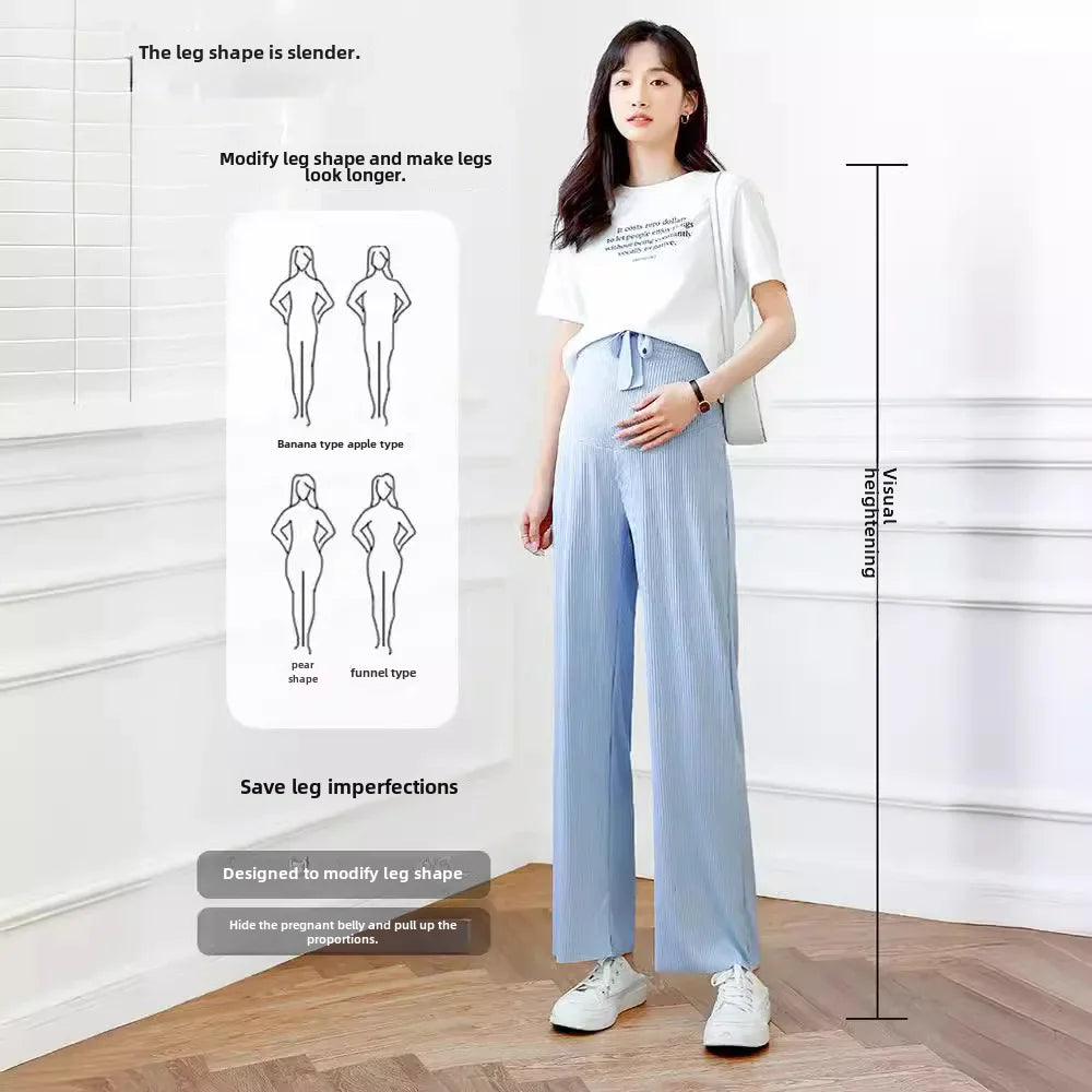Maternity Bell Bottom Pants Summer Thin Style Casual Loose Fit Straight Leg Pregnancy Clothes For Expecting Mothers