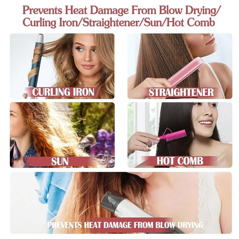 Heat Protection Spray Thermal Protector Serum Hair Growth Essential Oil Sleep Bonnet with Brush Moisturize Care Conditioner Set