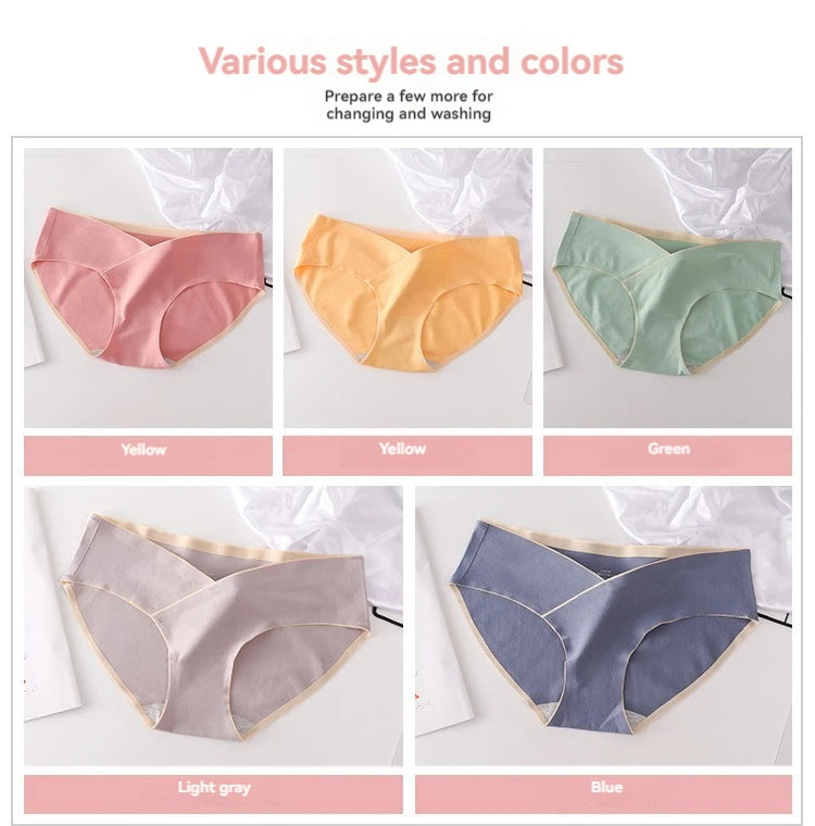 5PCS Cotton Maternity Panties High Waist Pregnant Panties Adjustable Belly Support Briefs for Pregnant Women Solid Color Panties