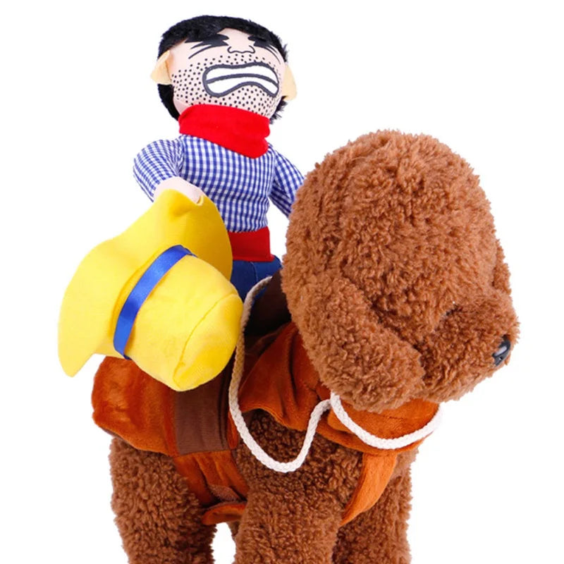 Dog Halloween Costume Cowboy Rider Costume for Small Medium Dogs Cats Funny Dog Clothes Party Suits for Holiday Christmas