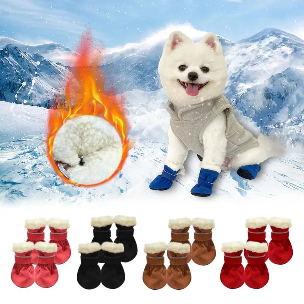 4pcs/set Durable Waterproof Winter Pet Dog Shoes Anti-slip Thick Pet Footwear Puppy Dogs Socks Booties