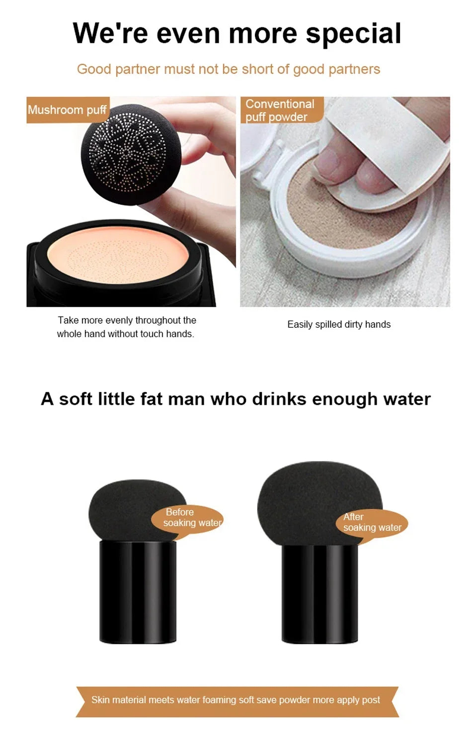 Mushroom Head Air Cushion CC Cream Foundation Moisturizing Long Lasting Face Comestics Natural Brighten Face Base Tone Make Up