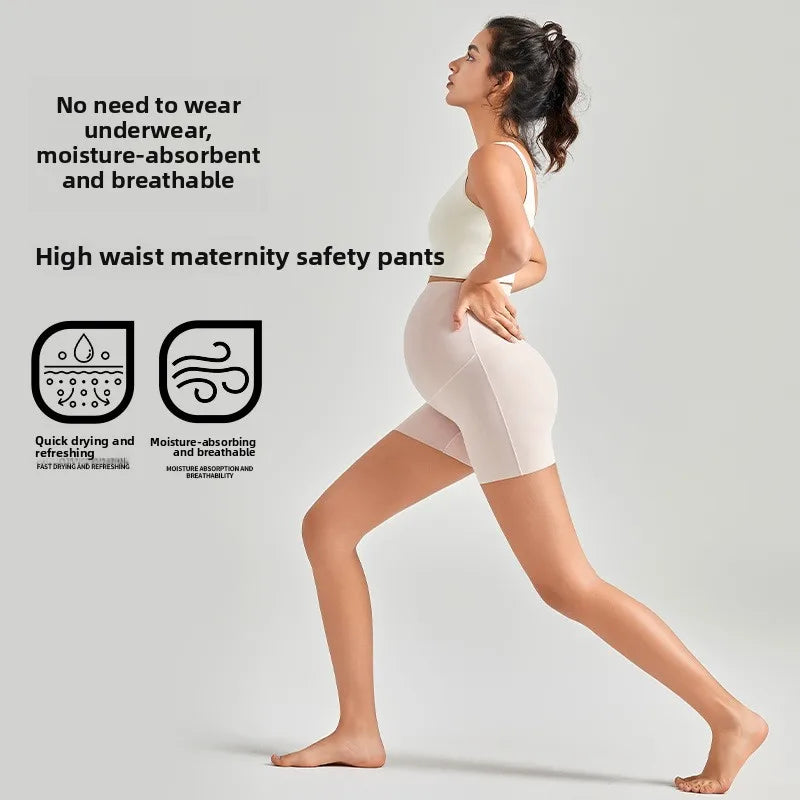 Maternity Safety Pants for Summer Crotch-free Underwear High-waisted Large-size High-elastic Maternity Leggings