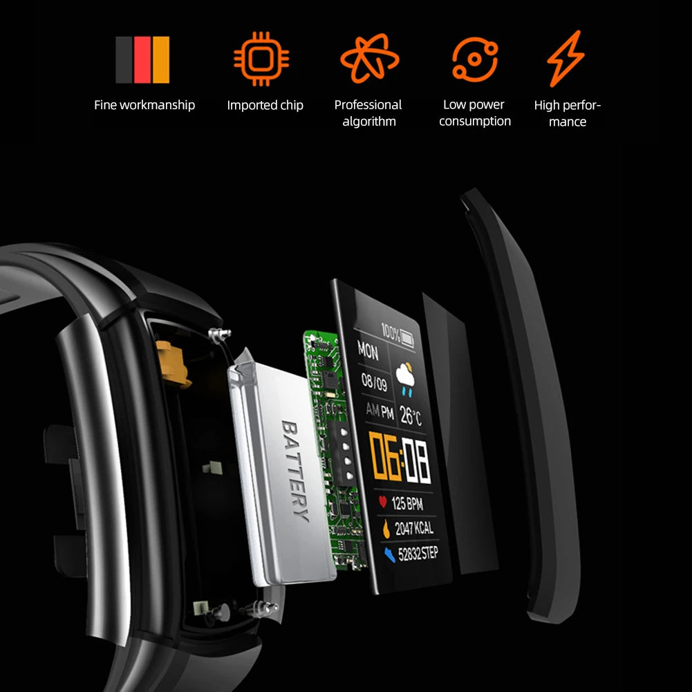 Smart Watch Waterproof Sport Smartwatch Heart Rate/Blood Pressure/Blood Oxygen Monitor USB Direct Charging for Outdoor Exercises