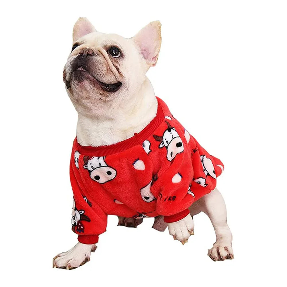 Warm Dog Clothes Cute Print Puppy Pet Clothing French Bulldog Hoodie Winter Dog Pajamas Sweater Coat for Small Medium Dogs Cats