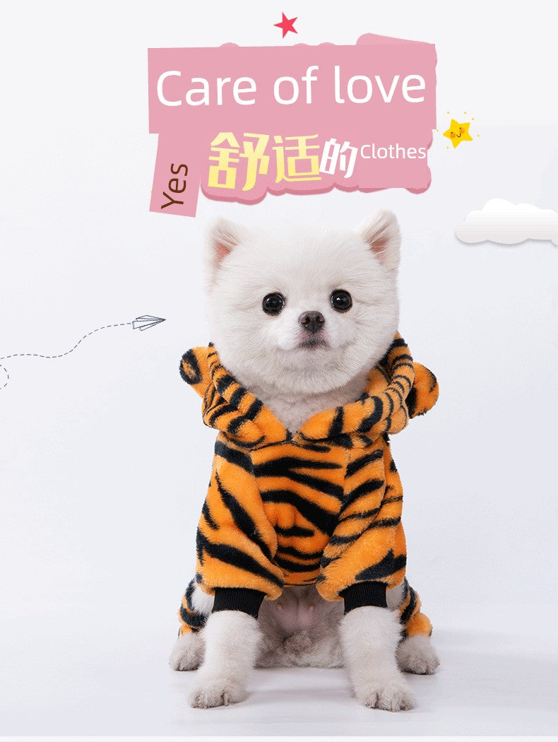 Cat Clothes Tiger Outfit Thermal Cotton-Padded Clothes Kitten Blue Cat British Shorthair Muppet Autumn and Winter Pet Dog Four-Legged Clothes