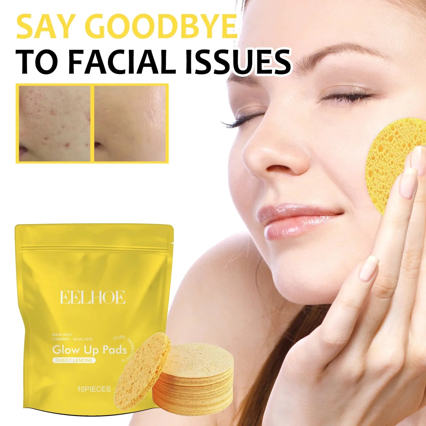 Turmeric Kojic Acid Cleansing Pads Exfoliating Pads Facial Sponges Removes Dirt Cleansing Exfoliating Daily Cleansing Skin Care