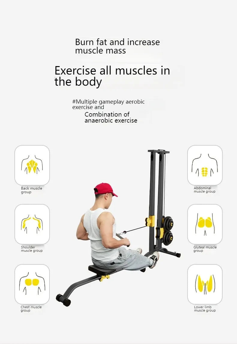 Multifunctional Rowing Machine, Fitness Equipment, High Pull Frame, dumbbell, Integrated Training Device