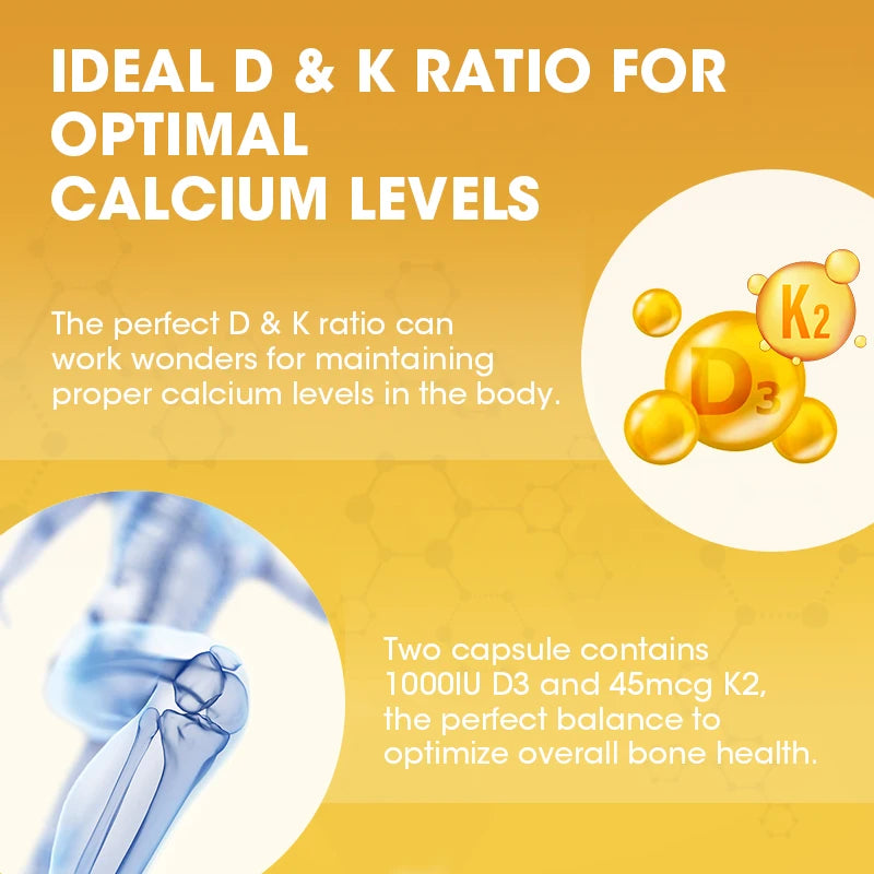 Vitamin D3 K2 Softgel Capsules High-Potency D3 K2 Supplements with 1000 IU, Support Immune Health For Whole Family