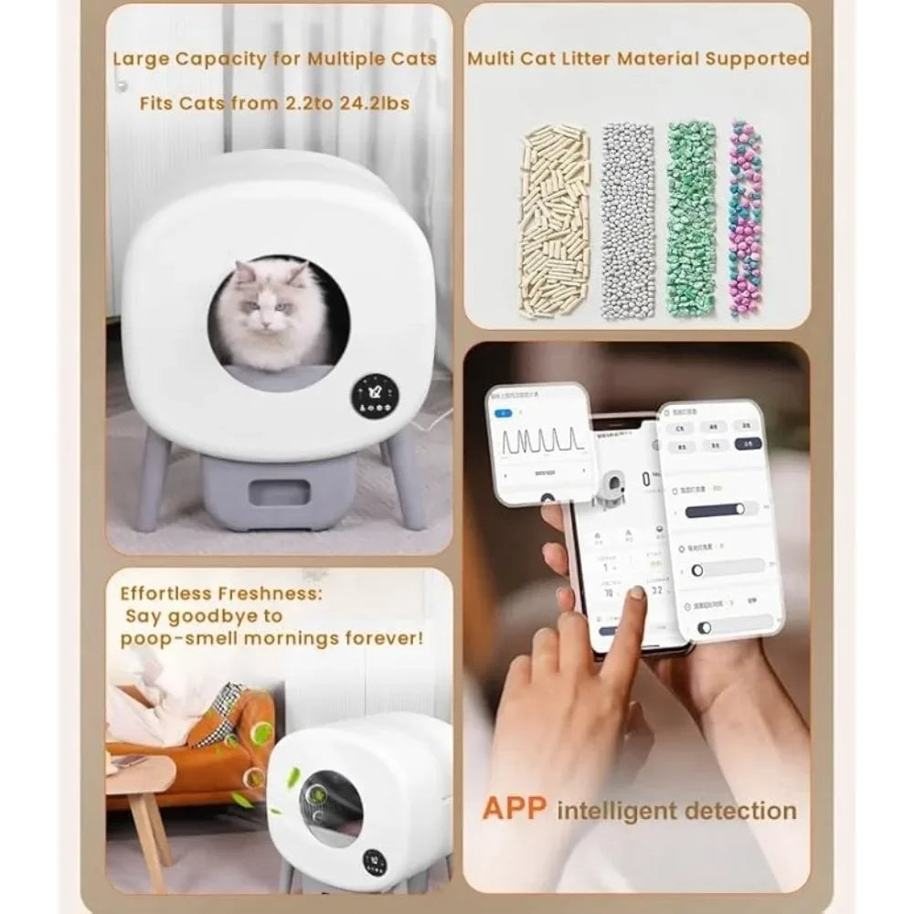 Smart Automatic Cat Litter Box: Self-Cleaning, Quiet Operation, 95L Large Capacity with Odor Control, Multi-Cat Friendly