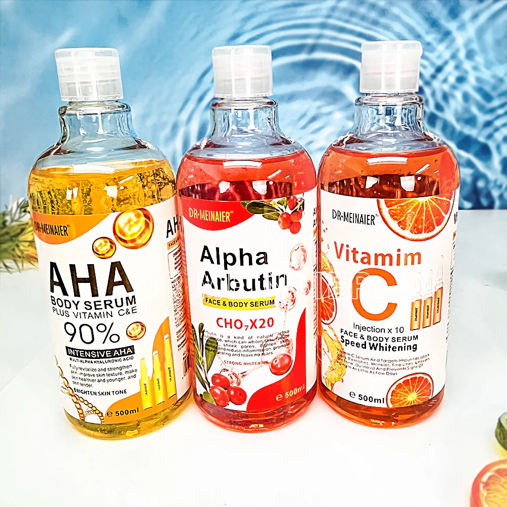 500ML Vitamin C AHA HYALURONIC& NICOTINAMIDE Face Serum Moisturizing Lightening Body Cream Honey&Almonds