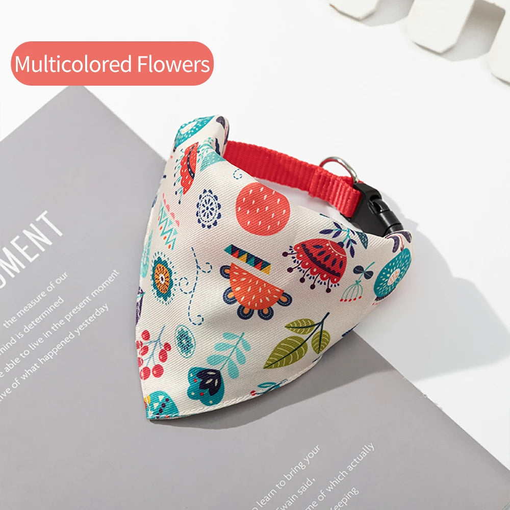 Adjustable Pet Puppy Cat Scarf Bandana Collar Neck Scarf For Small Dogs Kitten Saliva Towel PU Collar with Triangular Bandage