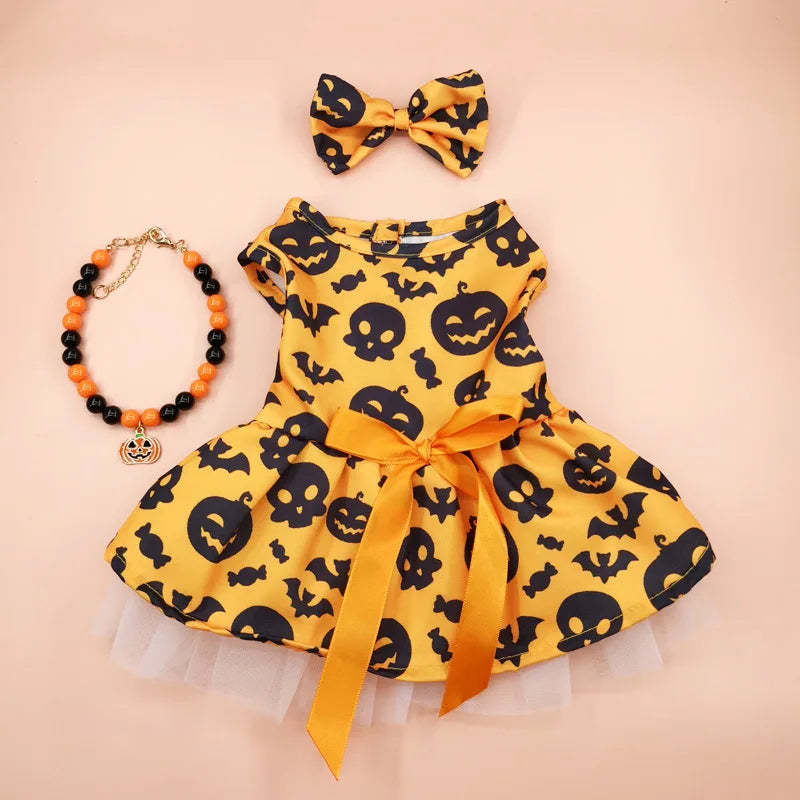 Halloween Pet Dog Dress For Small Medium Dogs Cosplay Costume Pet Dresses Fashion Bow Cat Princess Skirt Chiahuahua Dog Clothes